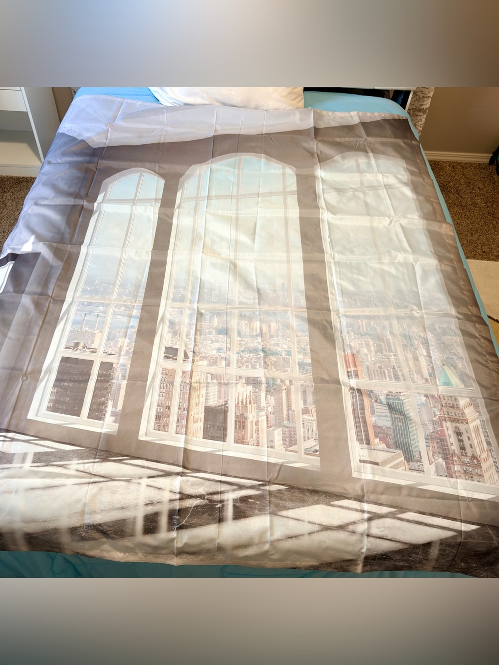 Window Cityscape Printed Shower Curtain- Neutral Tones